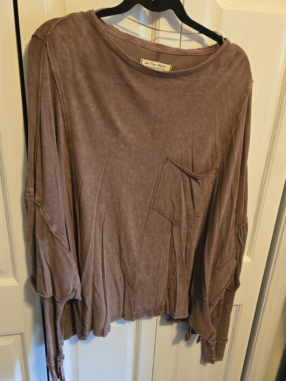 We The Free Washed Brown Long Sleeve Pocket Top